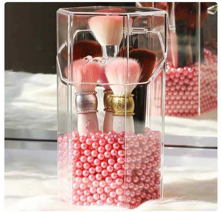 Acrylic Transparent Makeup Brush Holder With pearl