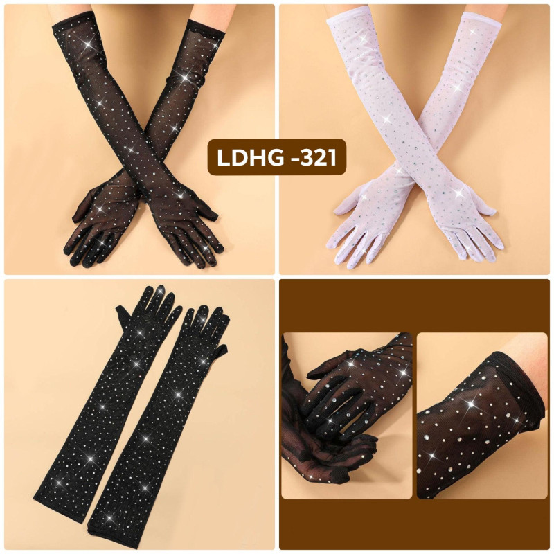 Rhinestone elbow-length gloves