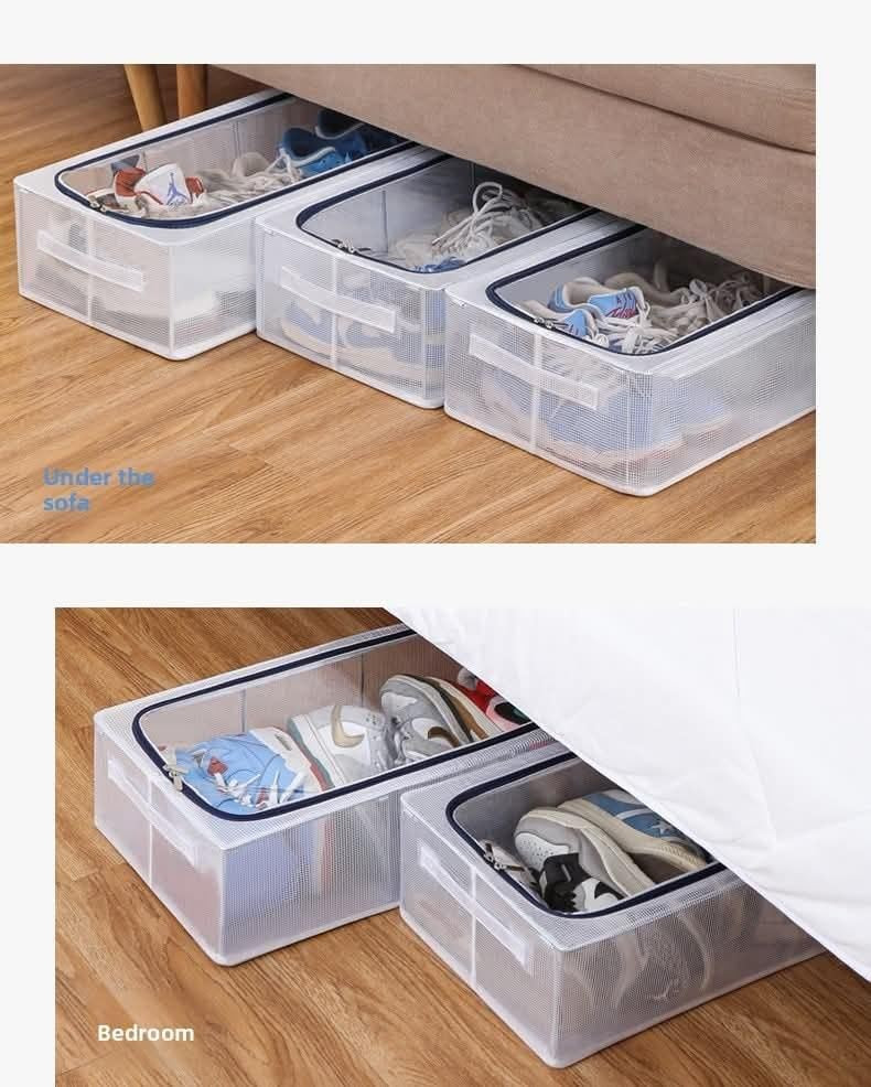 Foldable Large Capacity PVC Shoe Organier Box Steel Frame Folding Shoes Sorting Box Dustproof Transparent Folding Shoe Rack
