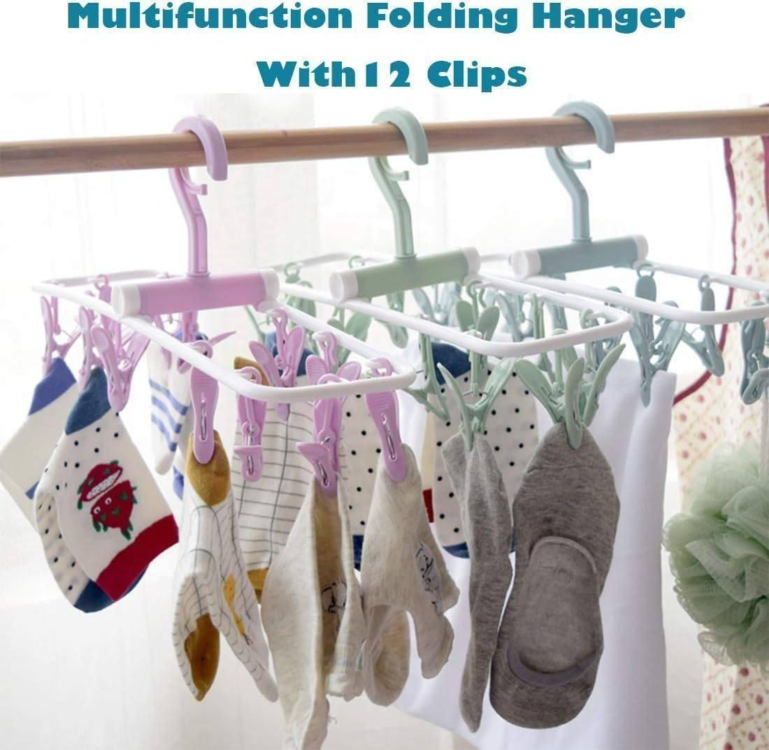 12 Clip Folding Drying Rack Multi-functional Foldable Underwear Socks Clips Plastic Clothes Clamps Hanger
