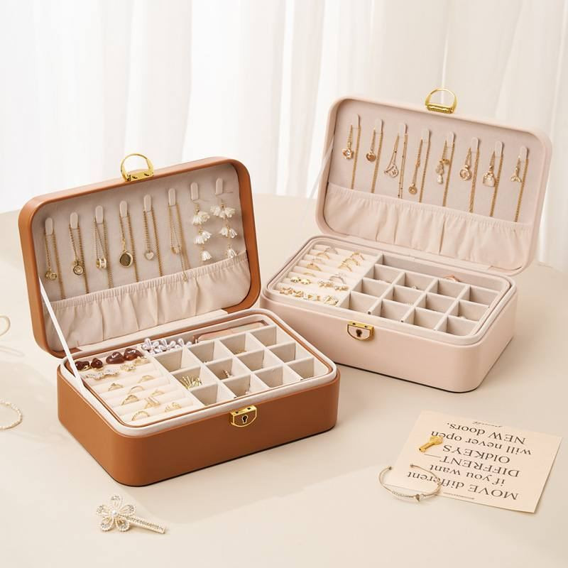 PU Leather Jewelry Earring Ring Necklace Storage Box