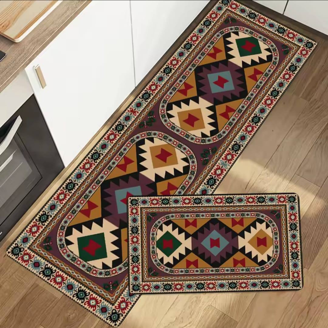 Anti-slip 3D Printed Geometric Kitchen Mat Set