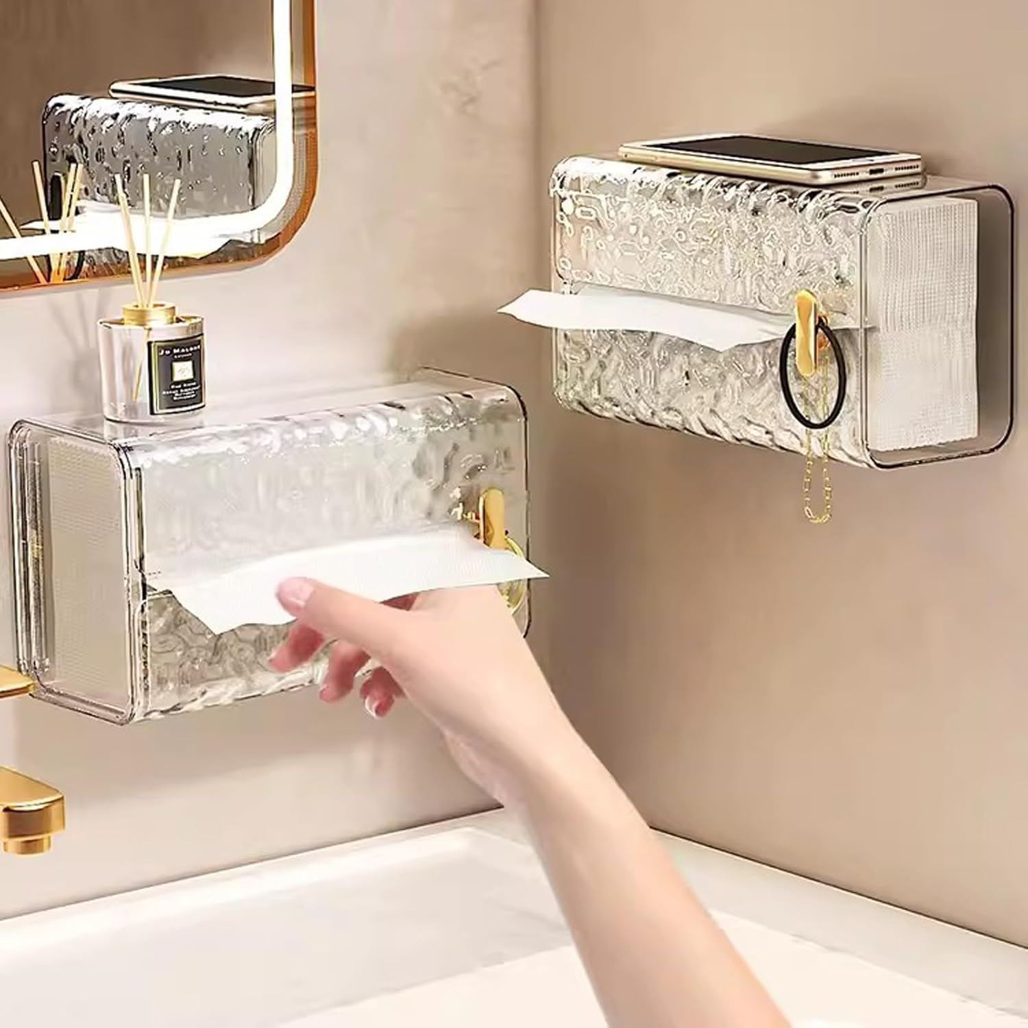 Wall Mounted Transparent Glacier Pattern Tissue Holder
